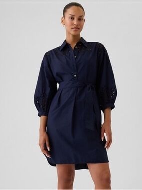 GAP Navy Eyelet Button-Front Shirt Dress with Tie Waist Size XL NWT